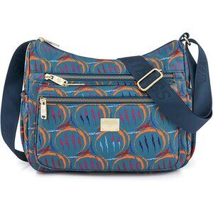 Nylon Women's Crossbody Shoulder Bag with Floral Pattern and Multiple Pockets